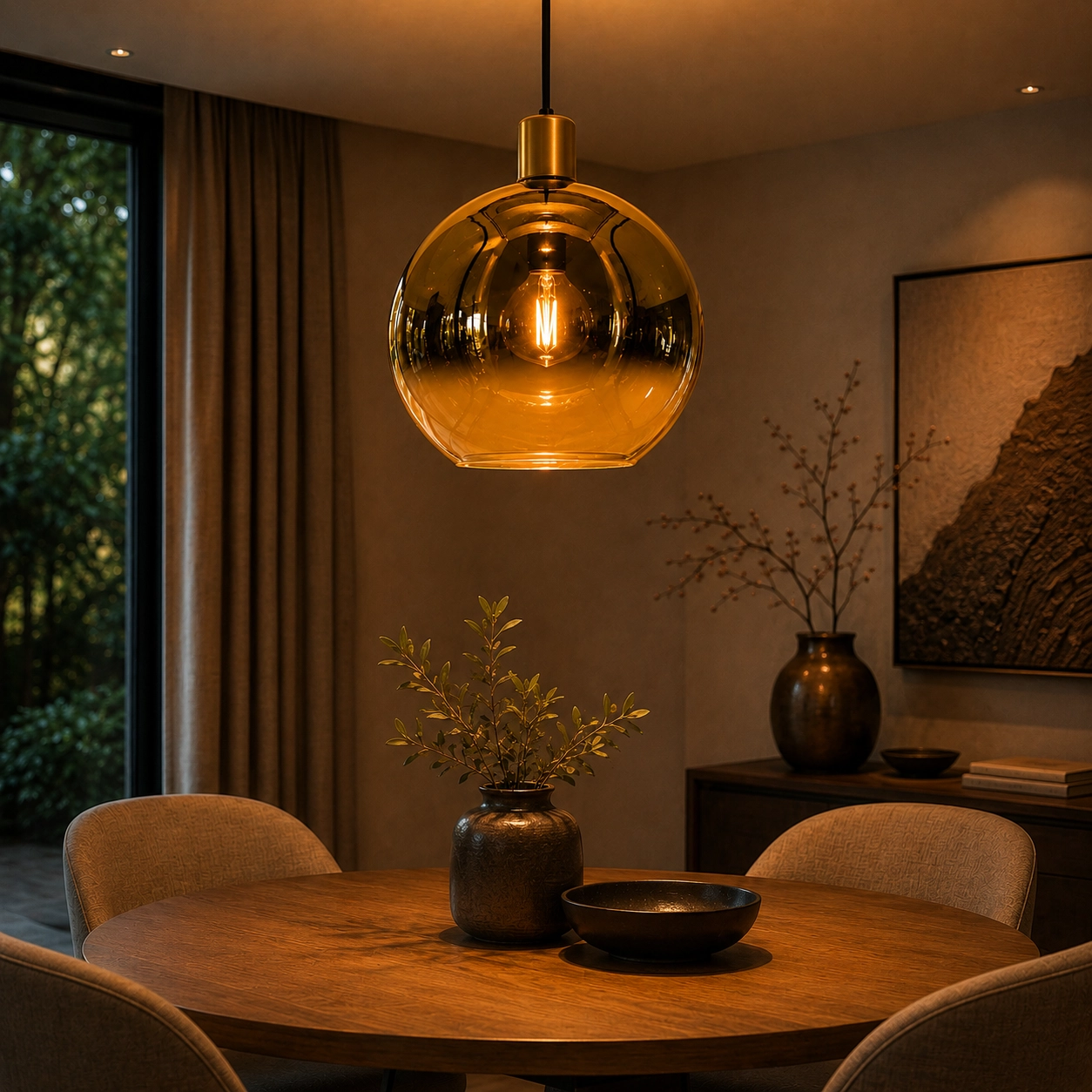 Lampe à suspension Ø 40cm Rosario avec verre doré