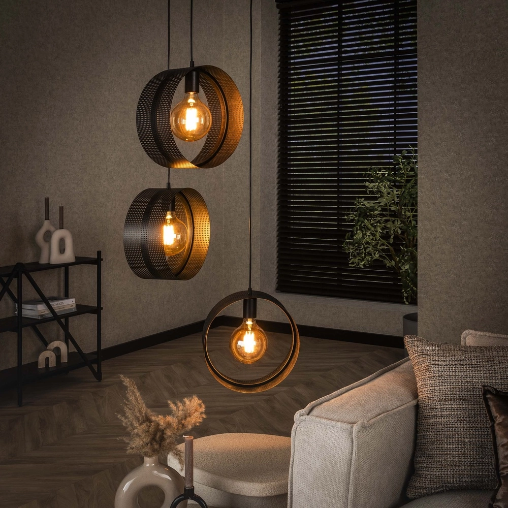 Lampe pendante de campagne Ring Charbon - 3x E27