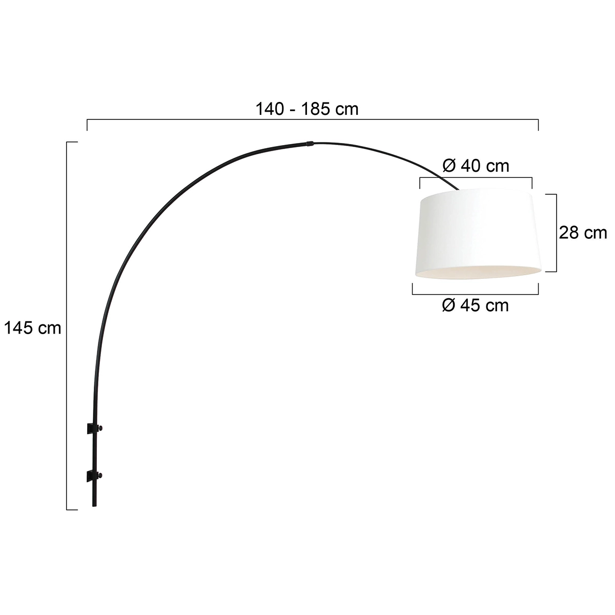 Lampe à arc murale Sparkled noir avec abat-jour blanc Steinhauer 8712746146639