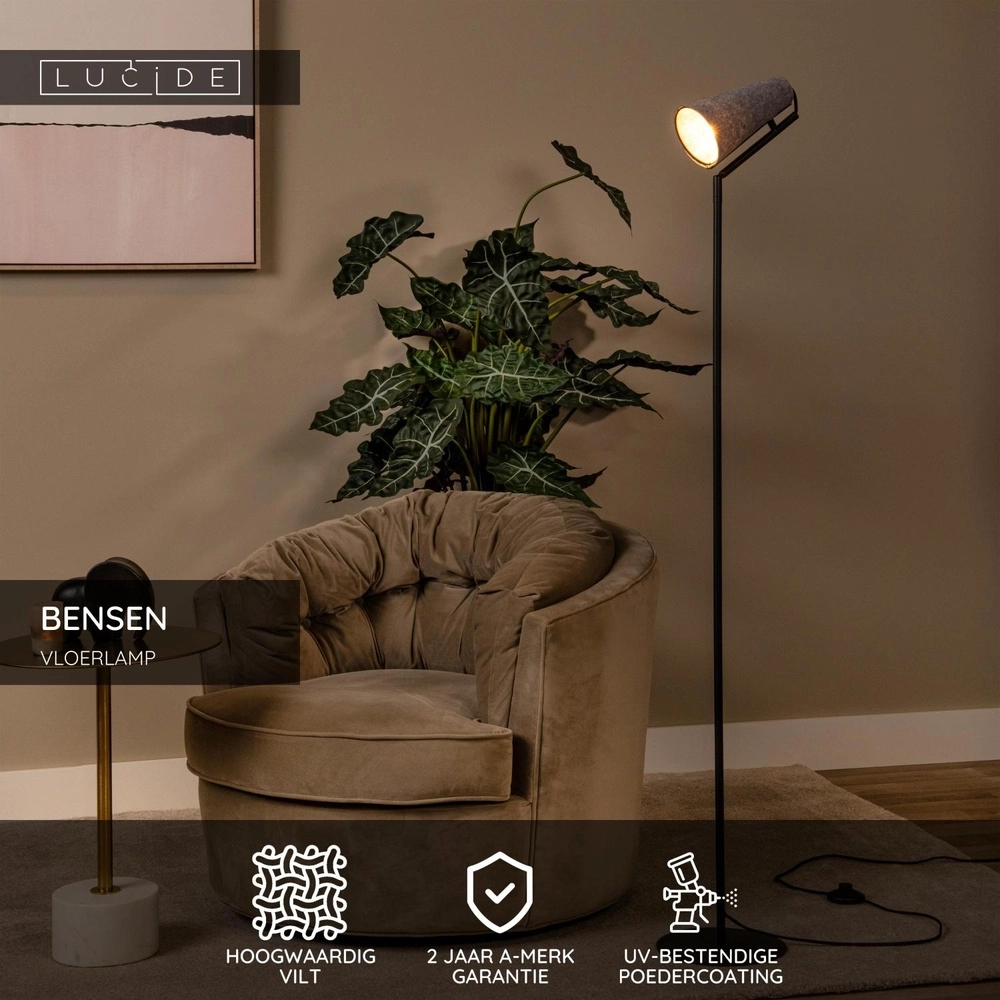 Lampe sur pied unique Bensen gris Lucide 5411212051653