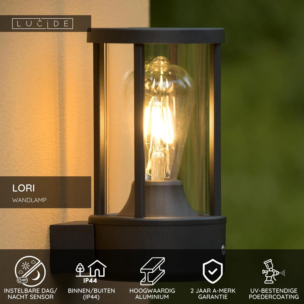 Lampe murale anthracite Lori avec capteur Lucide 5411212144300