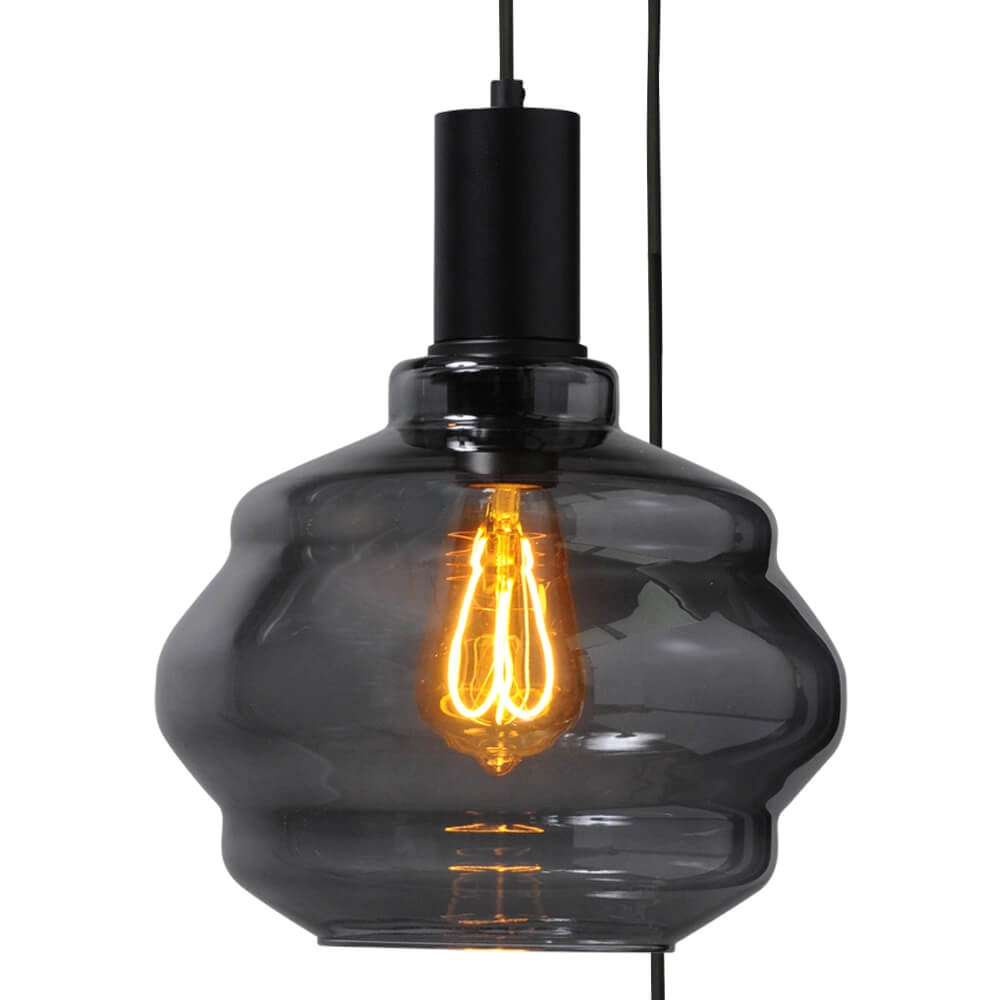 Suspension loft 3 lumières - noire - Porto avec verres à fumée Ball - Ø 24cm Masterlight 8718121270722