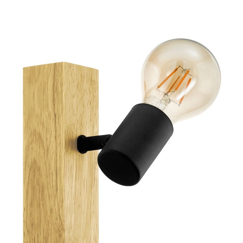 Spotlight Townshend 3 2 lumières noir avec bois Eglo 9002759994785