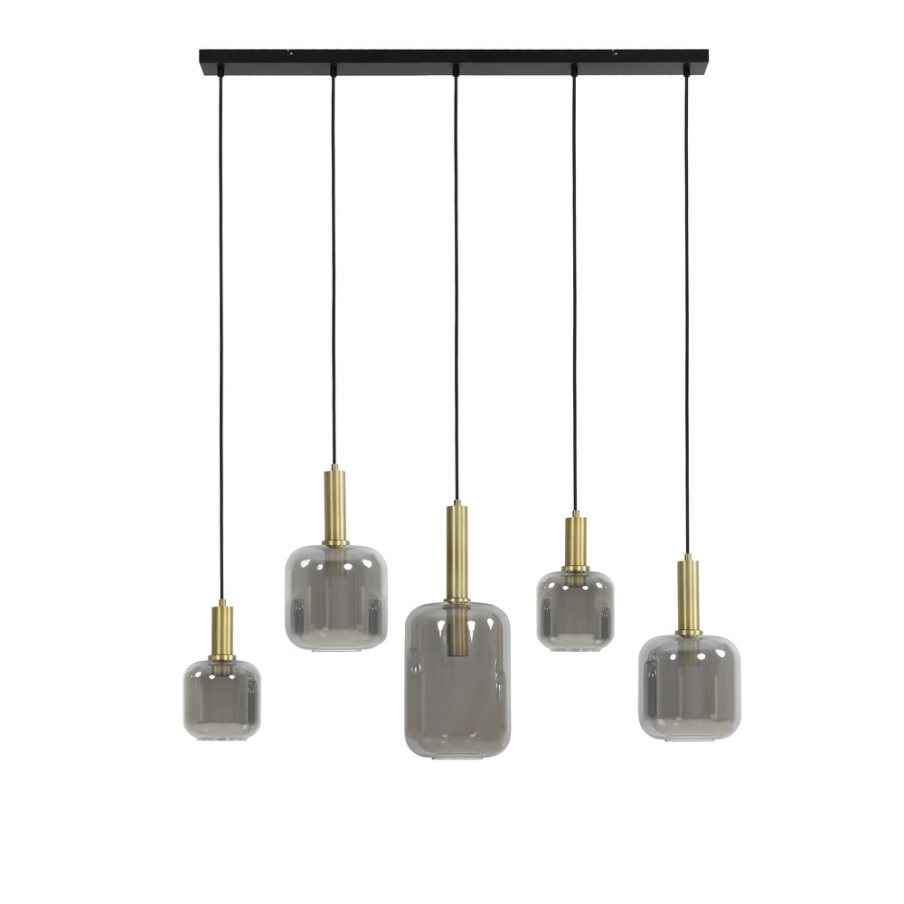 Lampe pendante de table à manger Lekar 5x E27 - laiton avec verre fumé