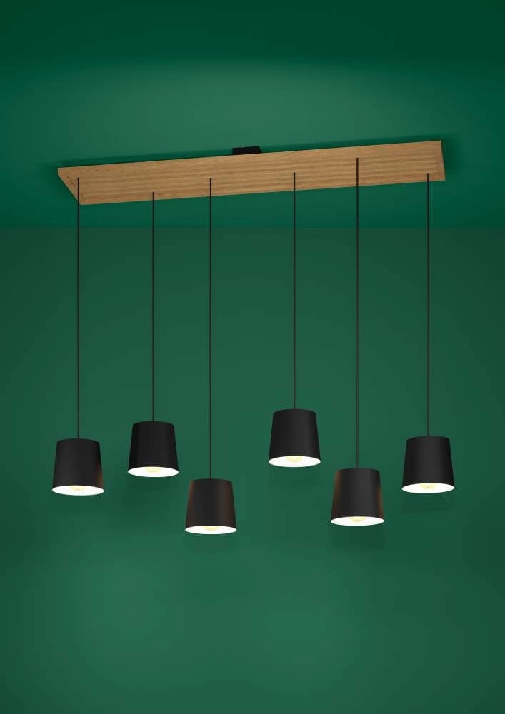Lampe suspendue 6 lumières Camarioca bois avec du noir Stars of Light 9008606239047