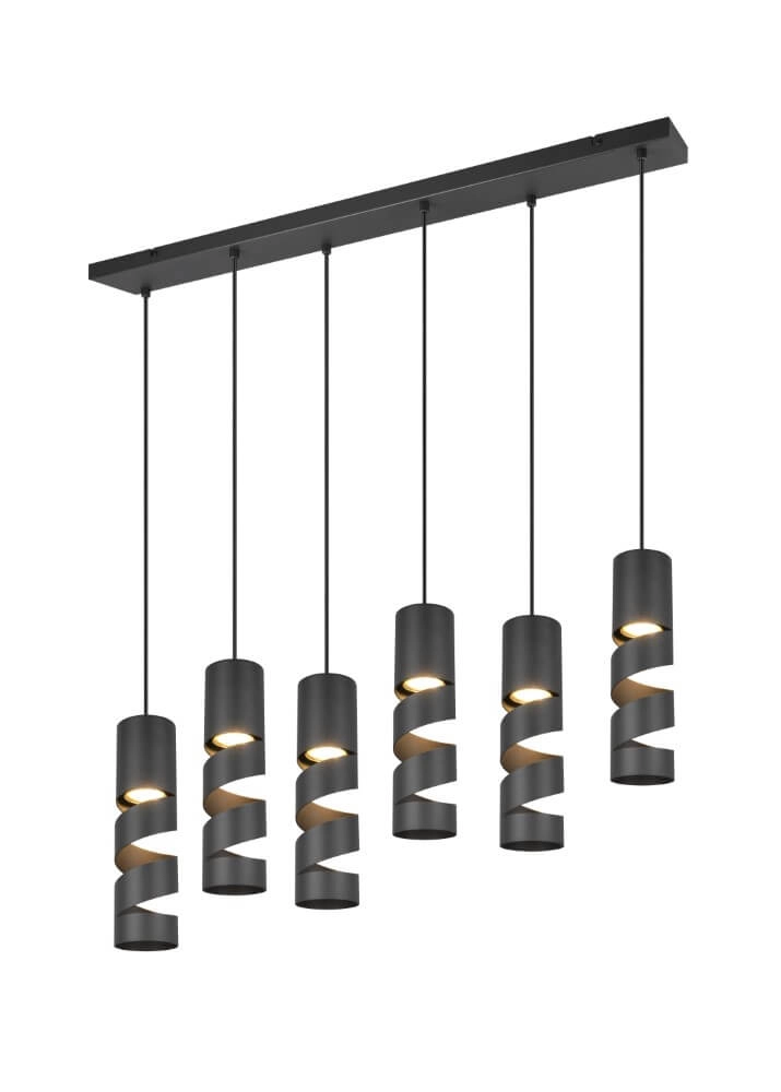Lampe à suspension tube 6 lumières Stream noir Lampe à suspension tube 6 lumières Stream noir
