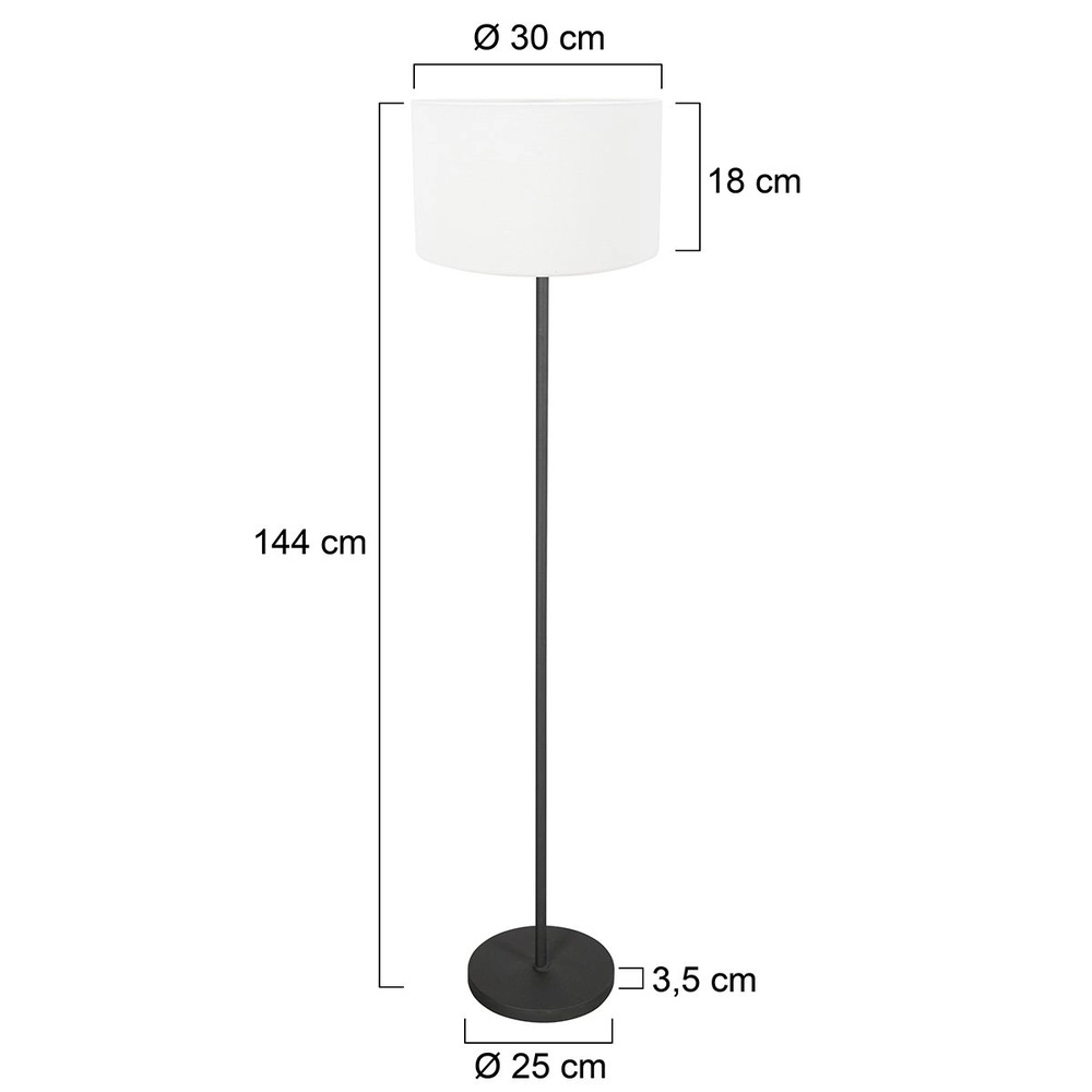 Lampadaire noir Noor avec capuchon blanc Steinhauer 8712746182385