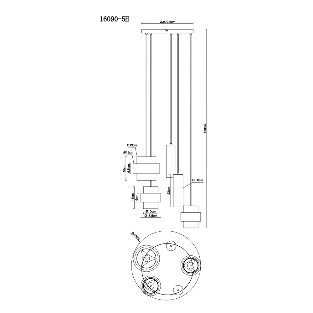 Lampe suspendue à 5 lumières Daren noir avec marbre Globo 9007371580668