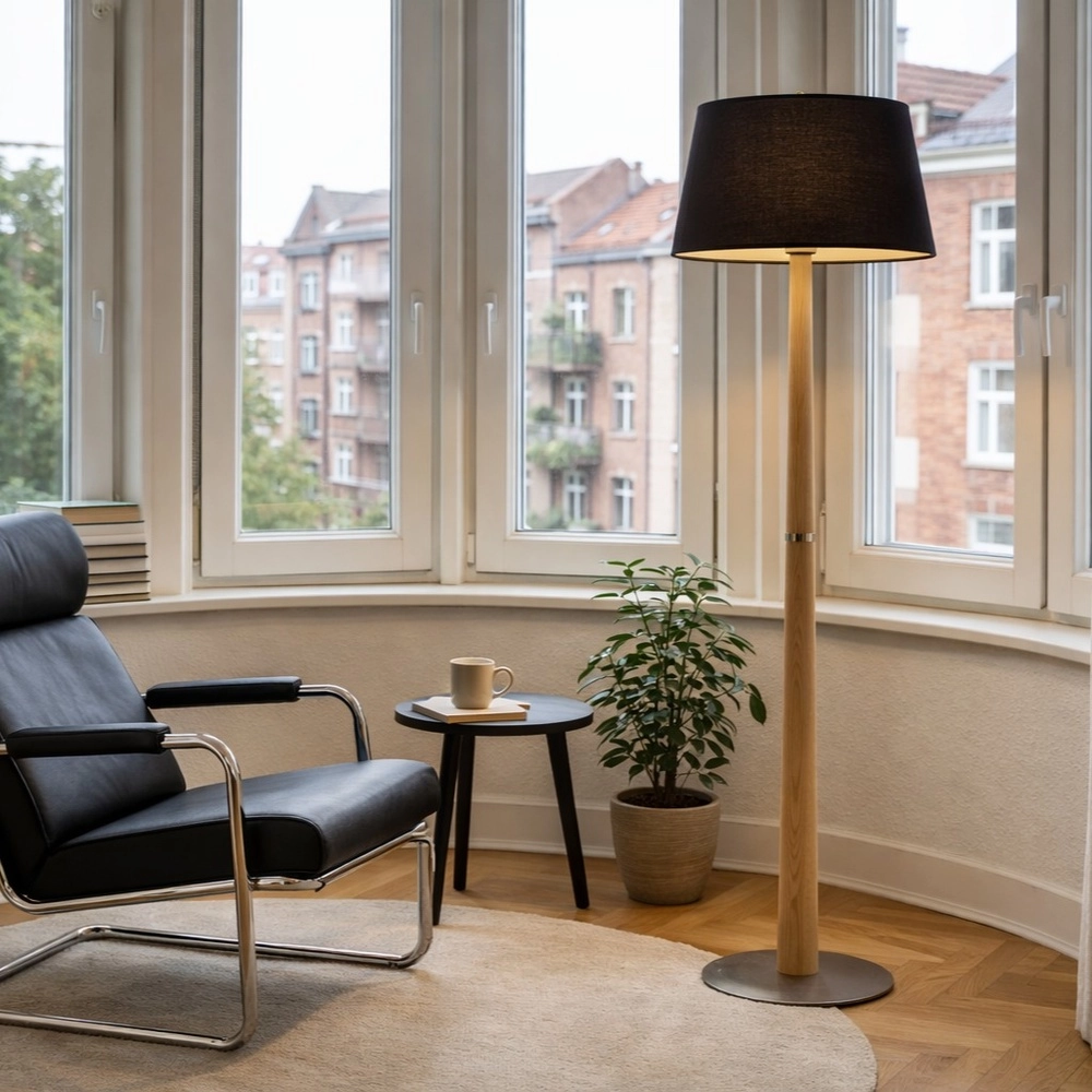 Lampe de pied Timber bois avec cagoule noire Brilliant 4004353464904
