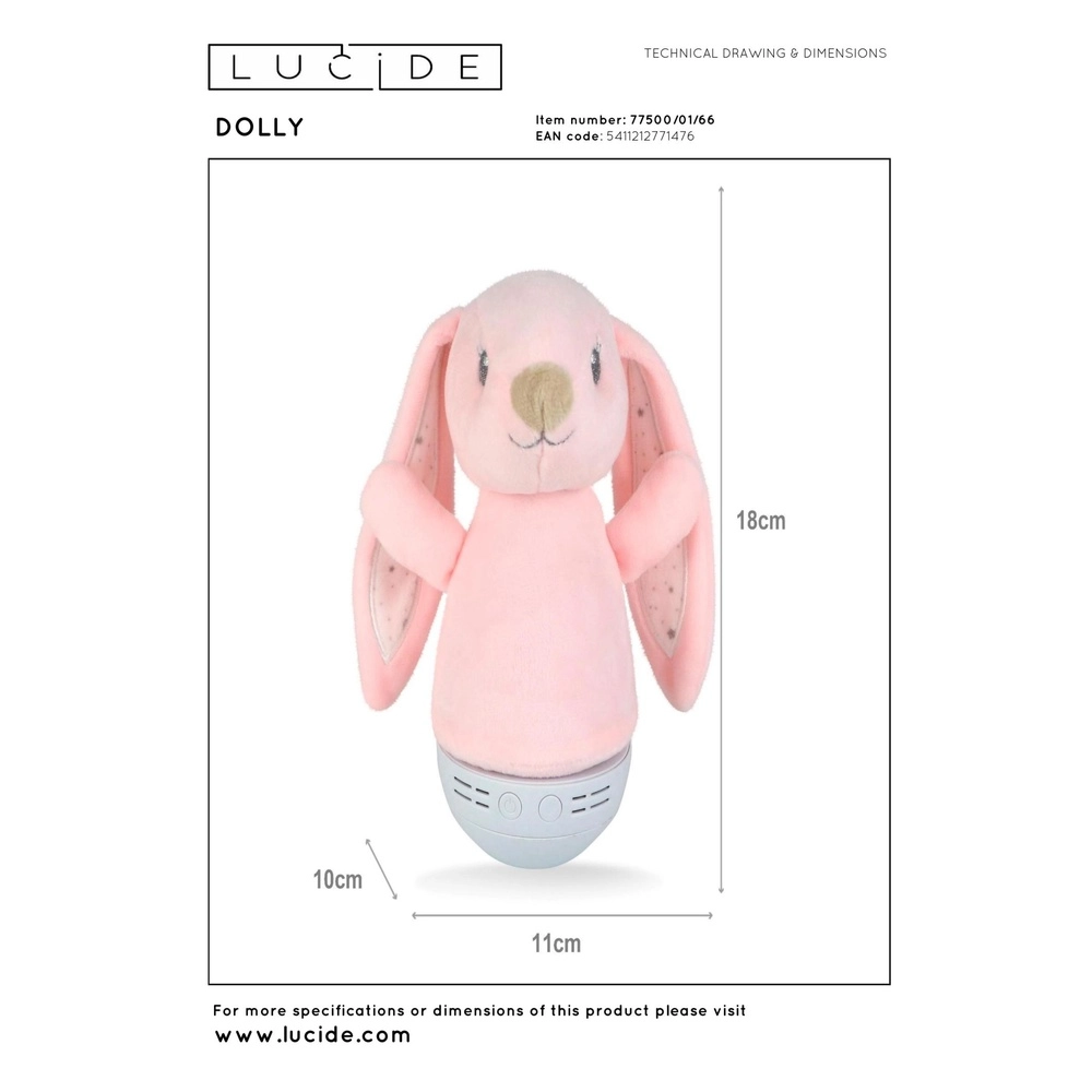 Veilleuse Dolly Sur batterie avec fonction musique - rose Lucide 5411212771476