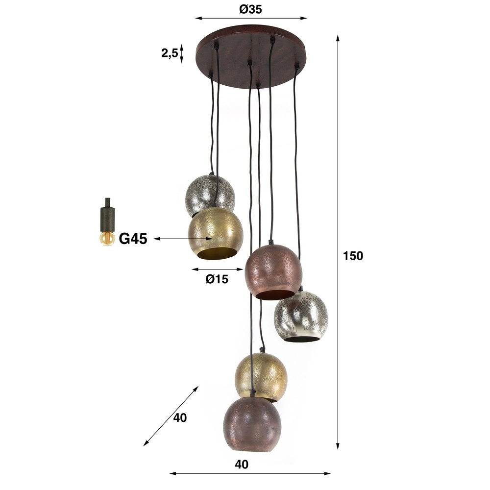 Lampe pendante industrielle Bol 6x E27 Lyora 8716803511279