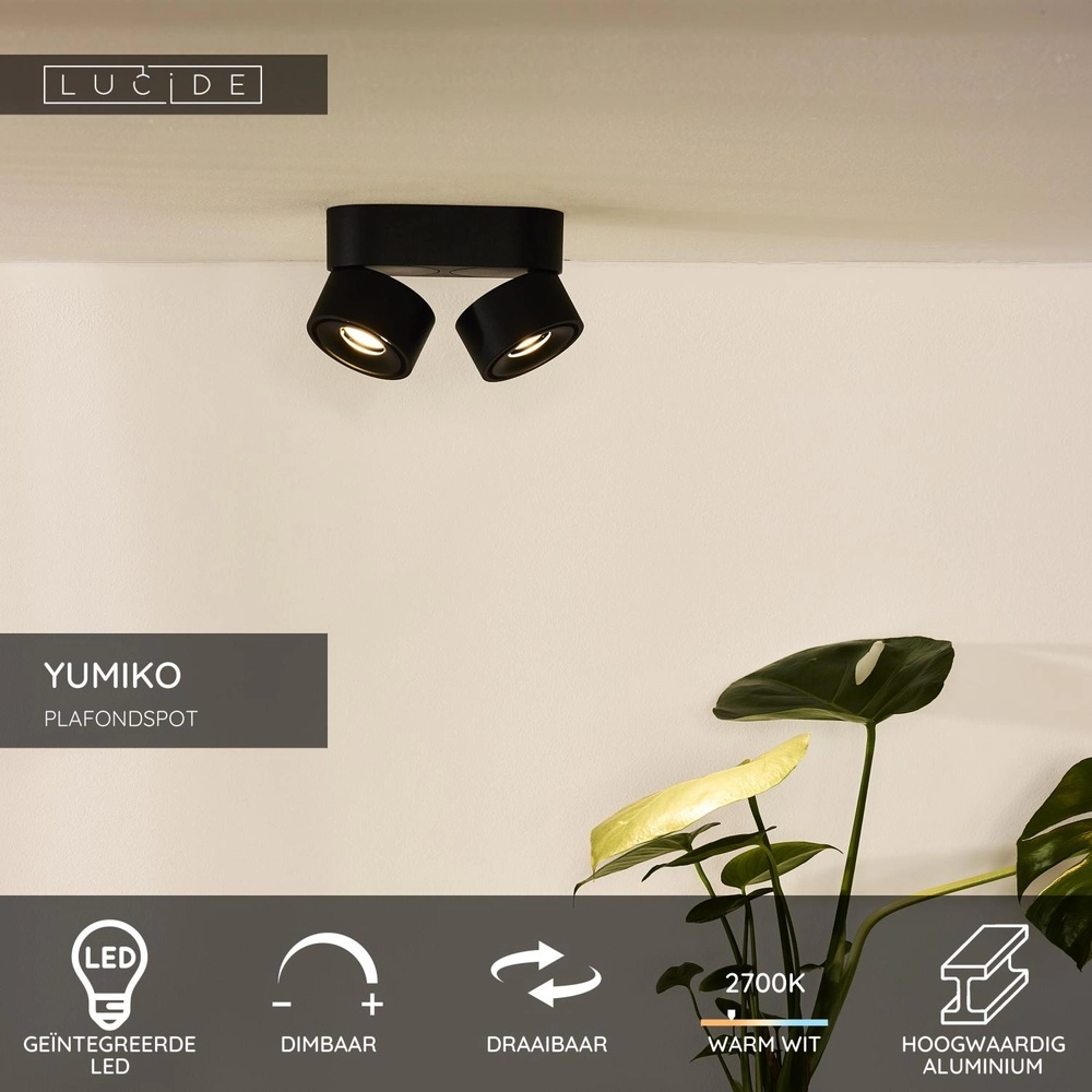 Projecteur de plafond Yumiko Double Noir Lucide 5411212351678