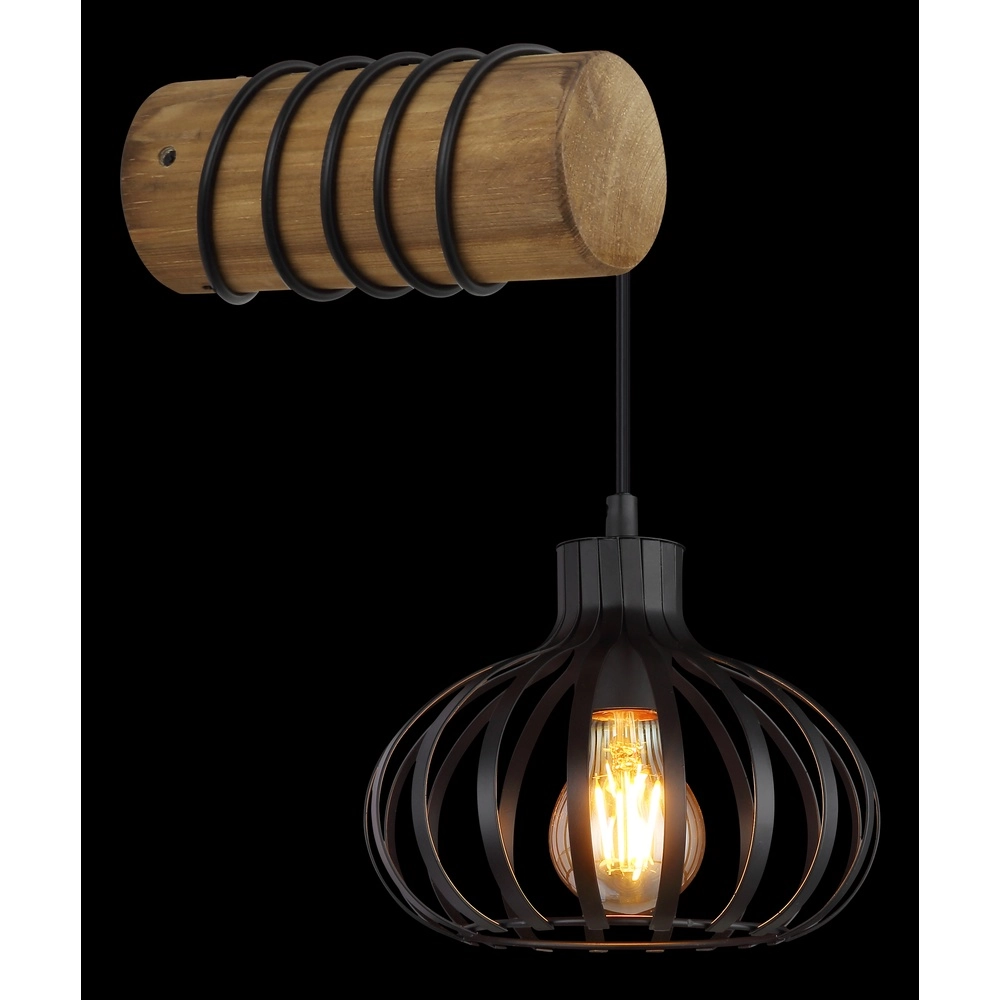 Lampe murale de campagne Caldwell noir avec bois Globo 9007371592586
