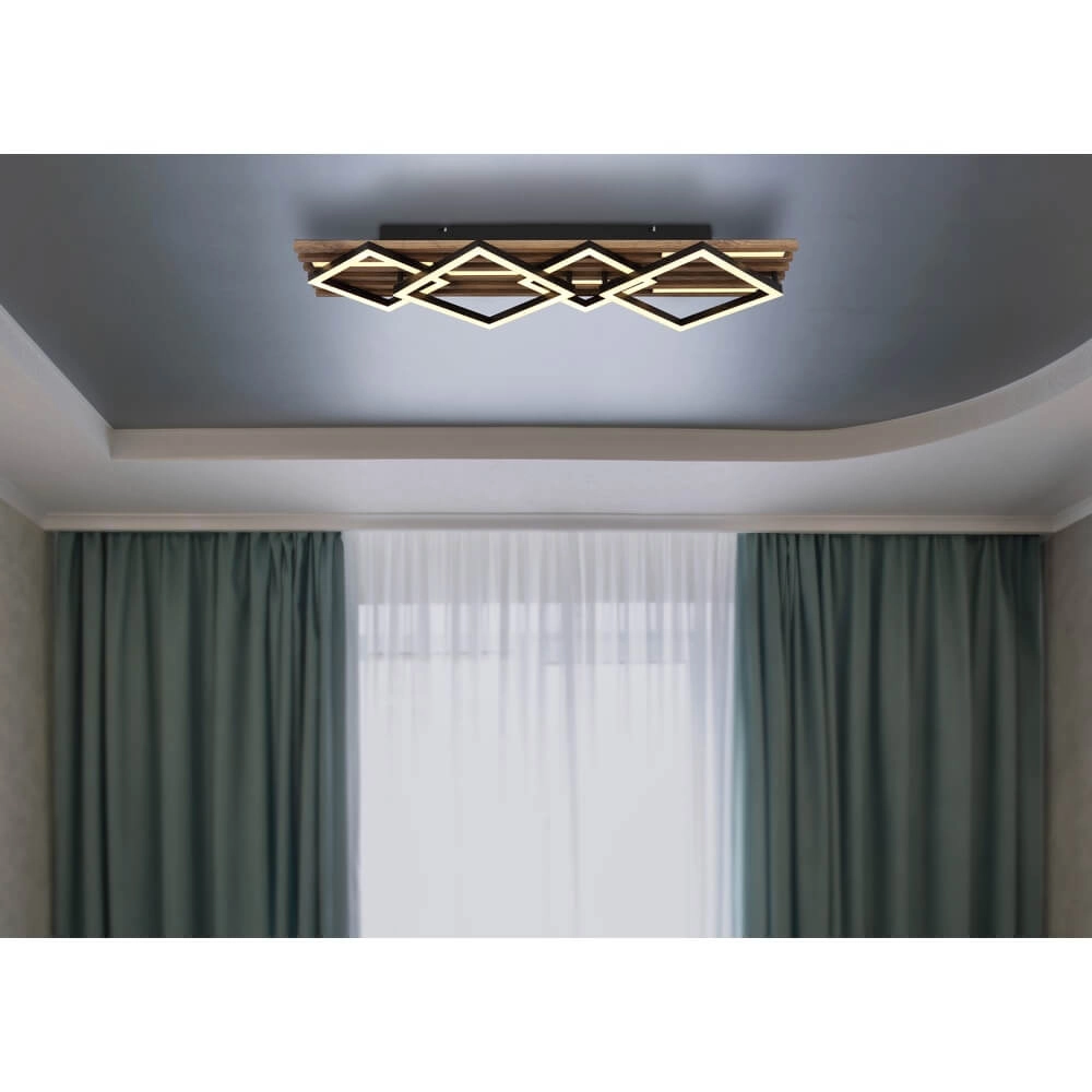 Plafonnier Obrien noir avec bois 4 lumières Globo 9007371518302