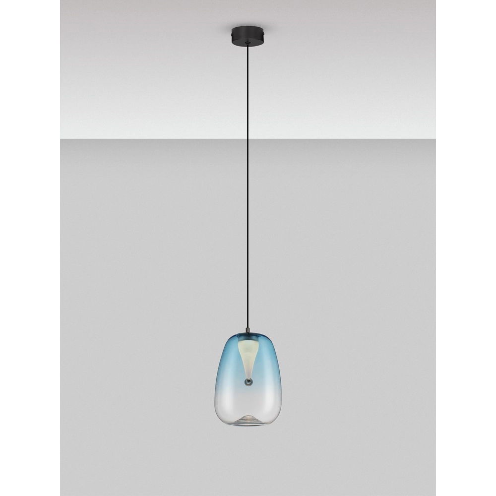 Suspension design Oblo 1 verre bleu clair Lyora 5212017474117
