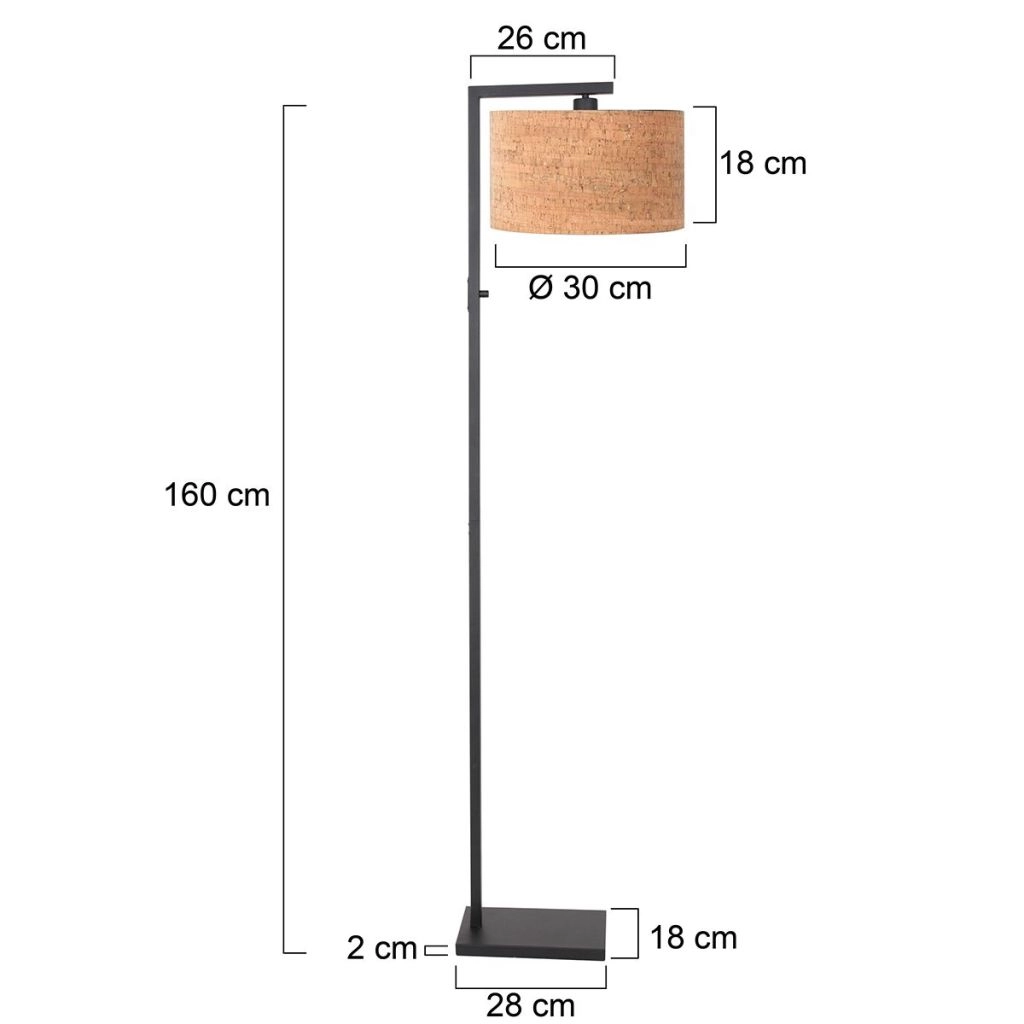 Lampe sur pied noire Stang avec un chapeau en liège Ø30cm Steinhauer 8712746180619