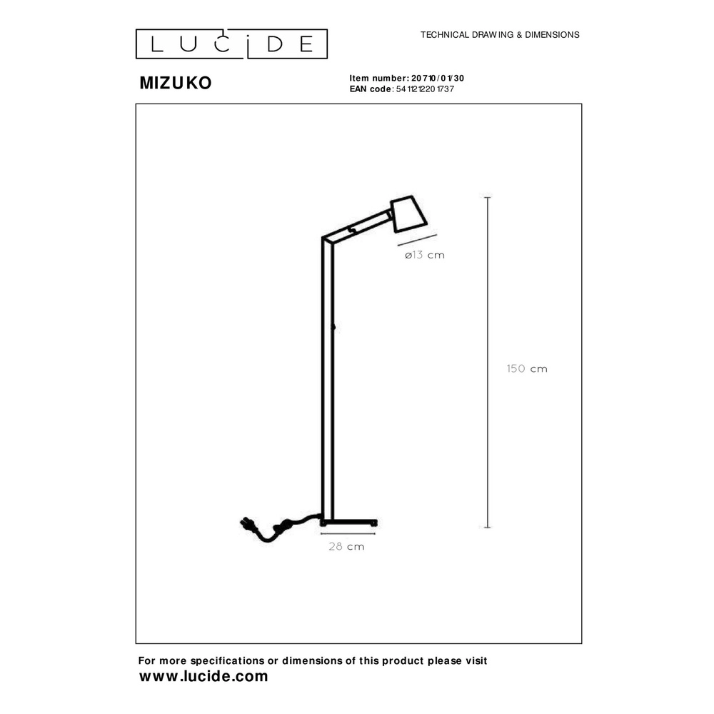 Lampe de lecture noire Mizuko Conception Lucide 5411212201737