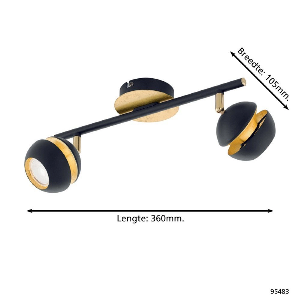 Spot de plafond LED Nocito 2 lumières noir avec or Eglo 9002759954833