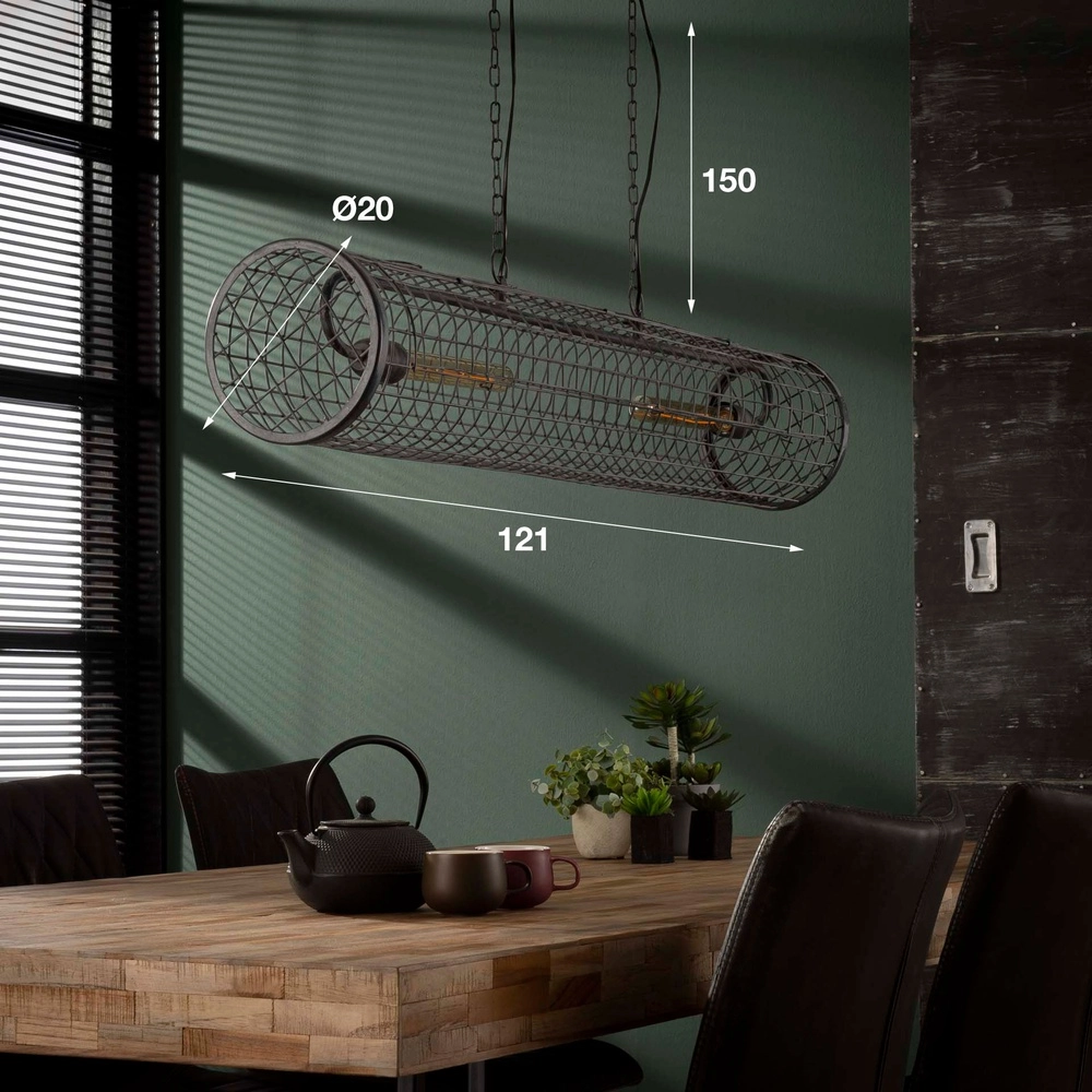 Lampe suspendue industrielle en maille Cylinder 121cm - 2x E27 Lyora 8716803512757