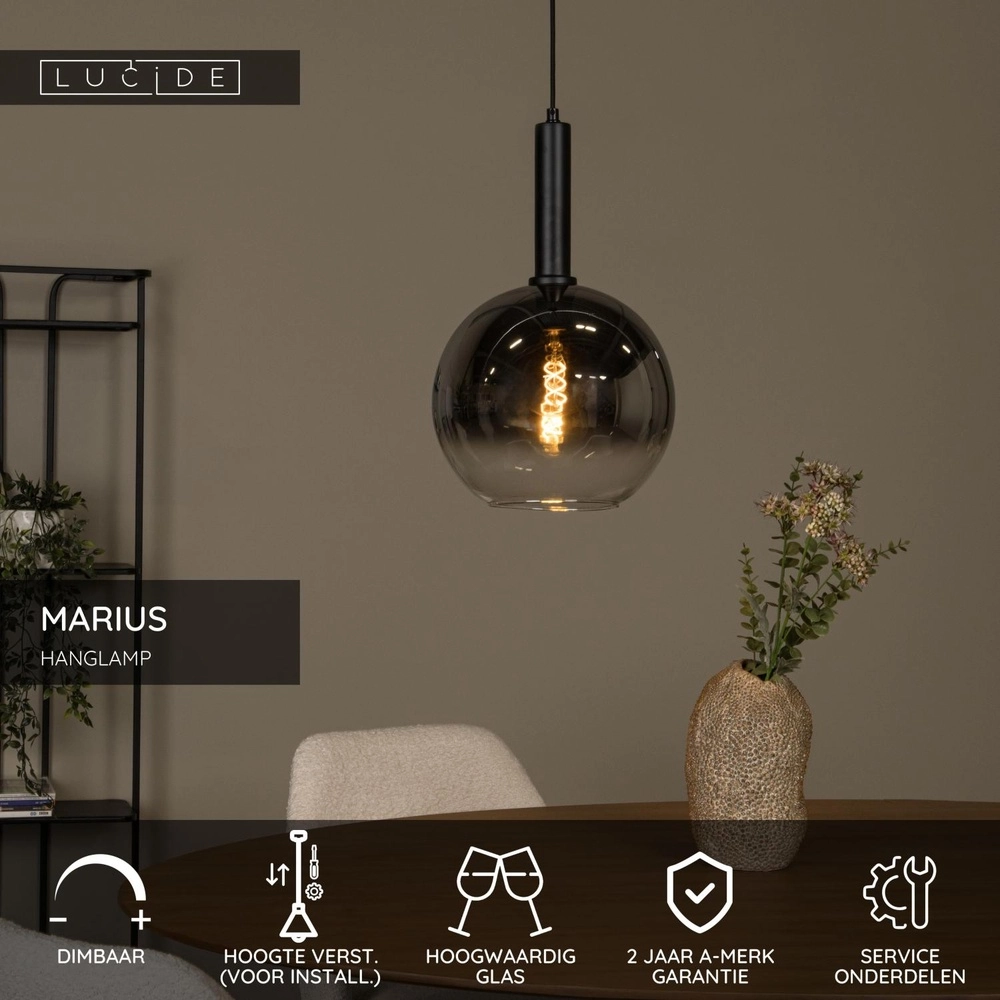 Lampe suspendue Marius Ø 30cm noir Lucide 5411212452252