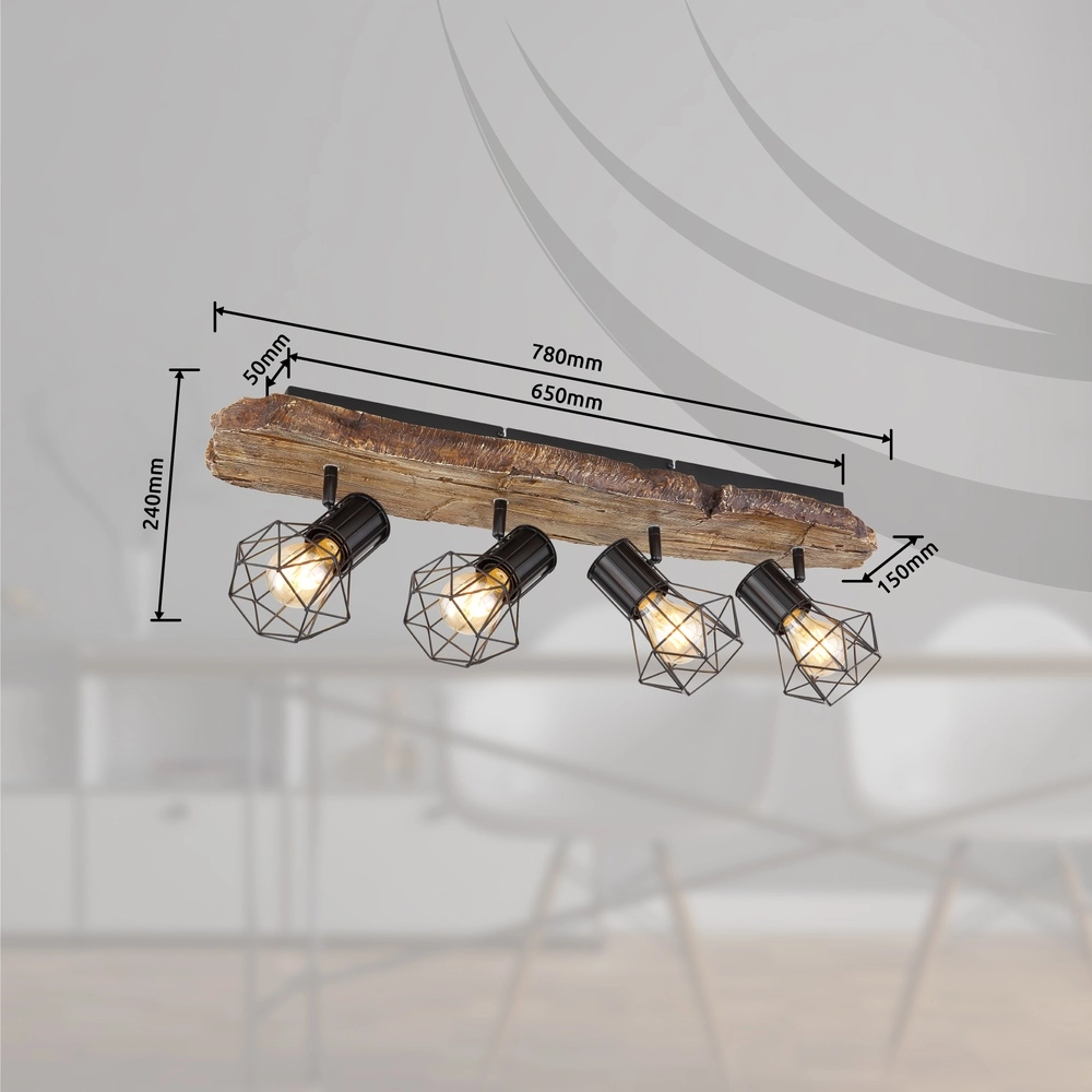 Lampe de plafond Priska 4-noir clair avec bois Globo 9007371430376