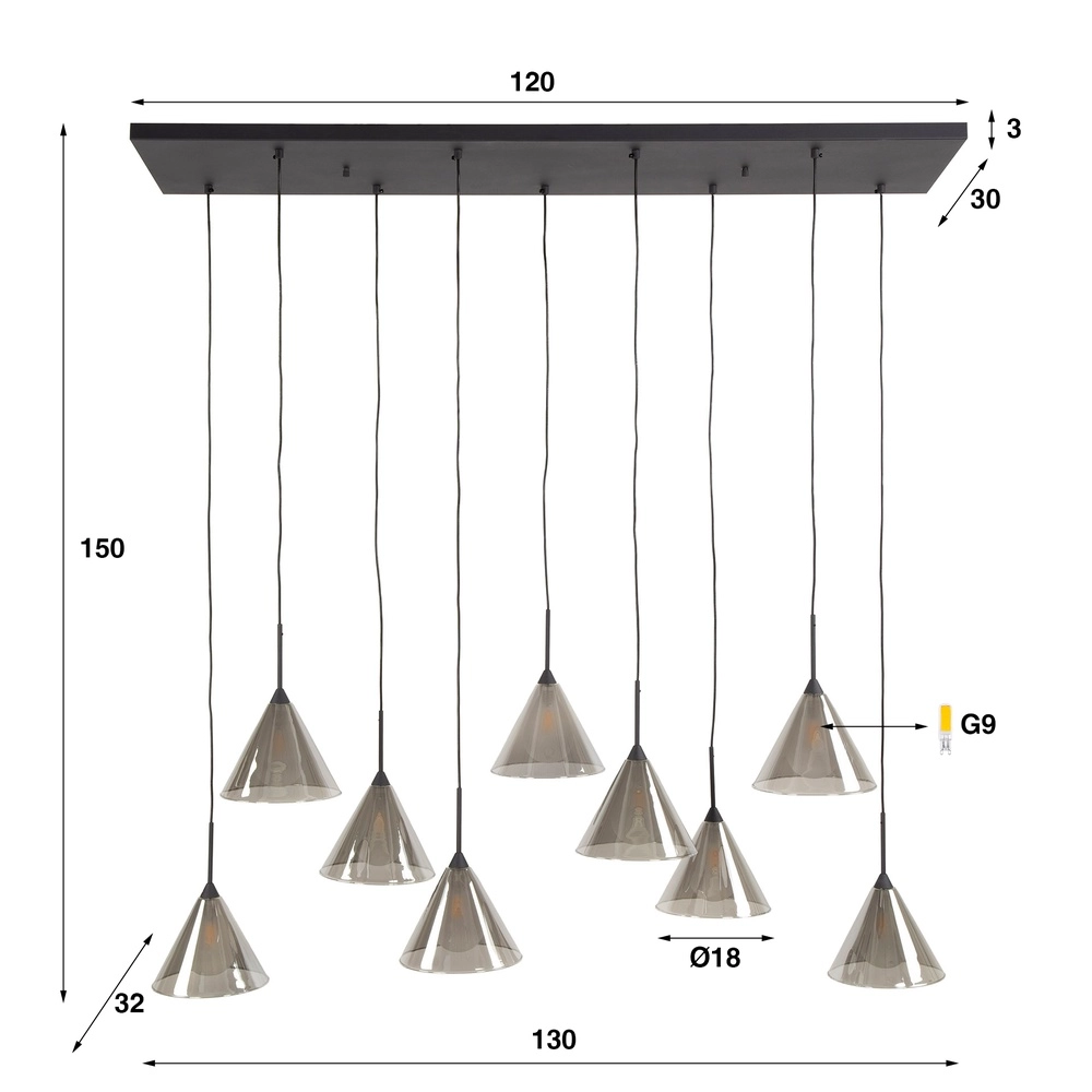 Lampe suspendue à 9 lampes Conic pour la table à manger Lyora 8716803512023