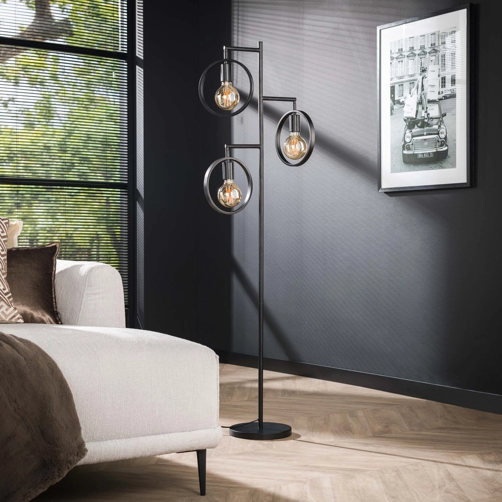 Lampe sur pied à 3 anneaux Ring noir - E27