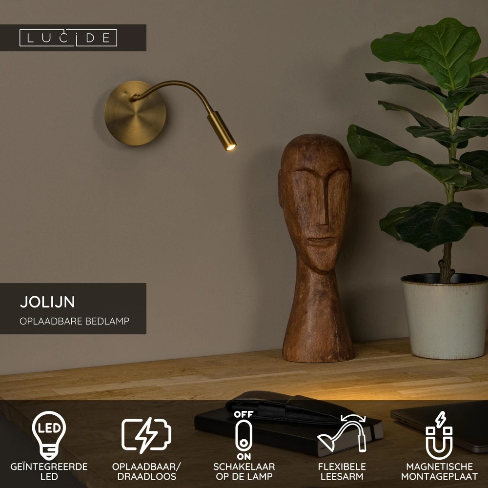 Lampe murale rechargeable Jolijn Lampe de chevet dorée Lucide 5411212771377