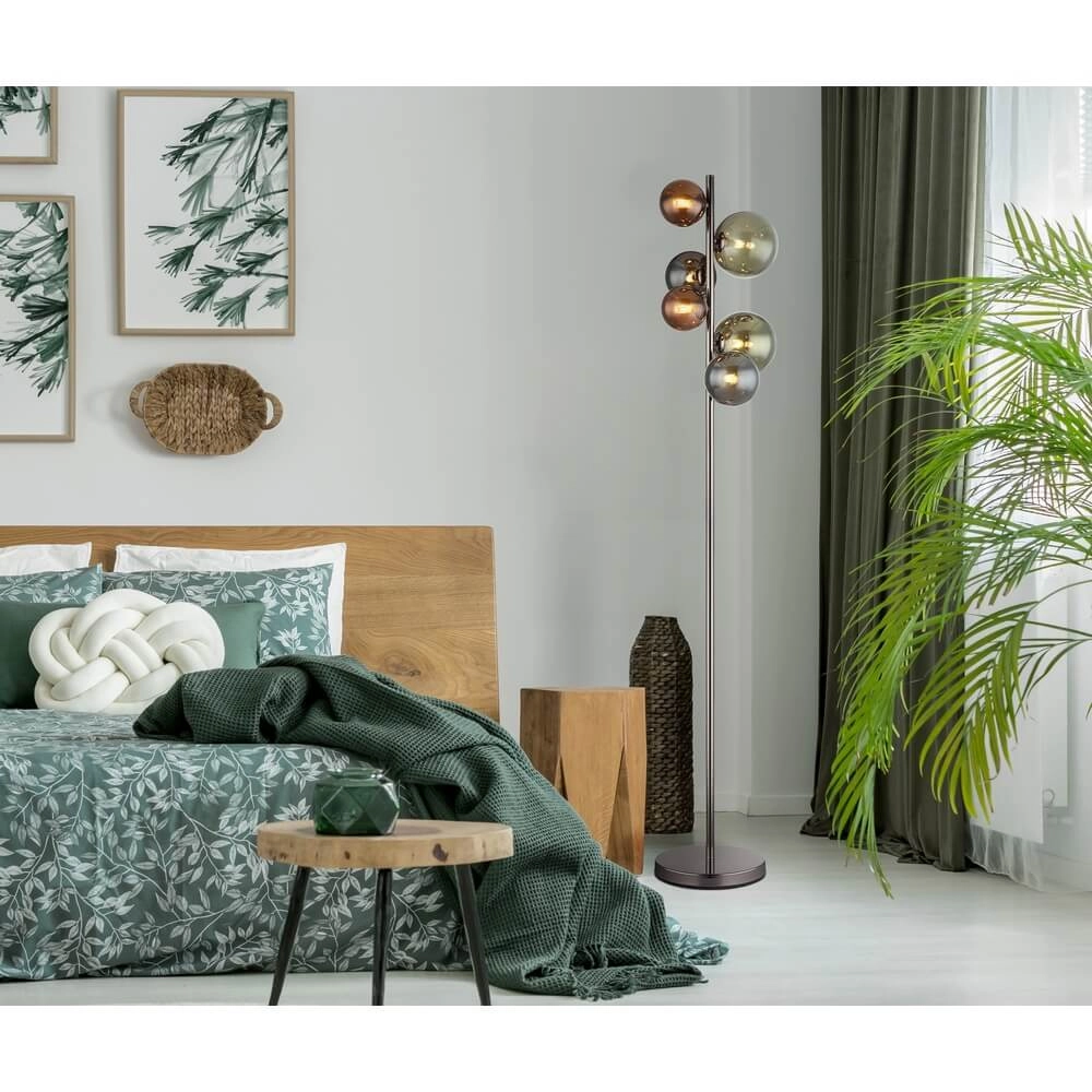 Lampadaire noir Riha Verre coloré 6 lumières Globo 9007371450114