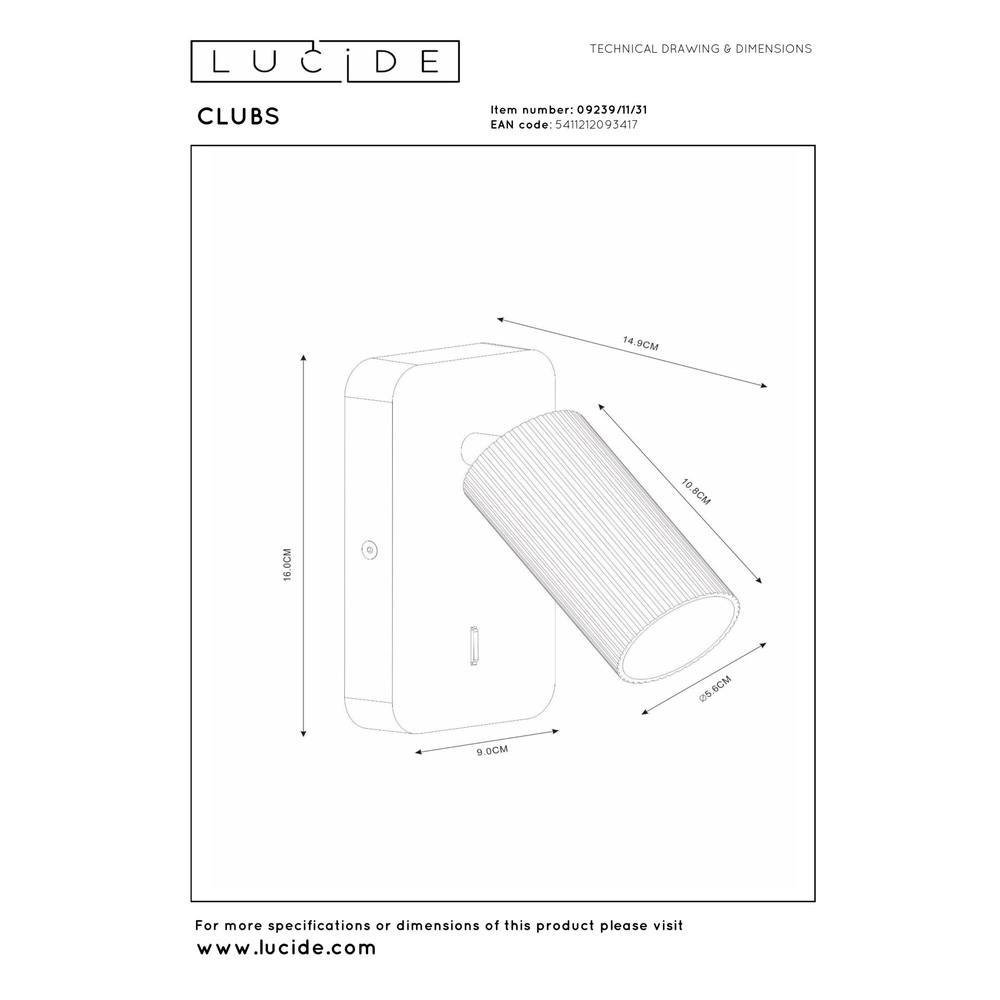 Lampe de chevet Clubs Blanc avec interrupteur Lucide 5411212093417