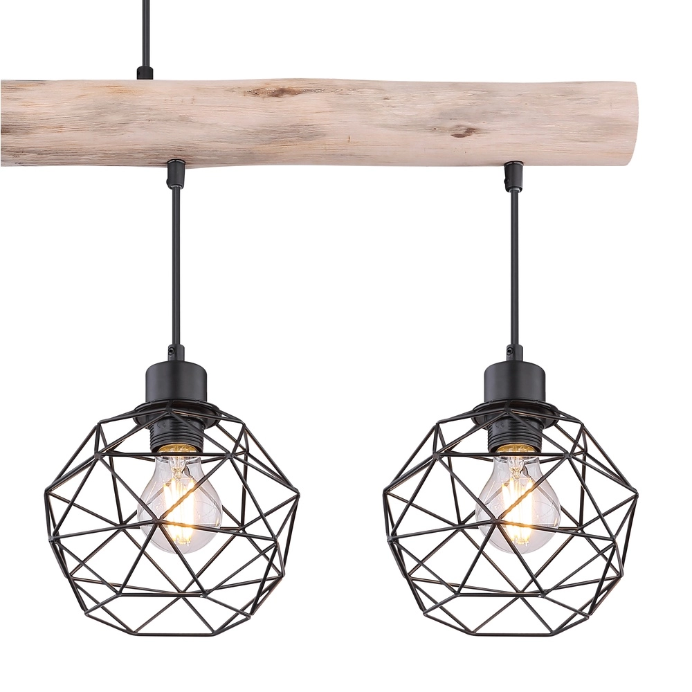 Lampe de table à manger à 4 lumières Theodor noir avec bois Globo 9007371400676