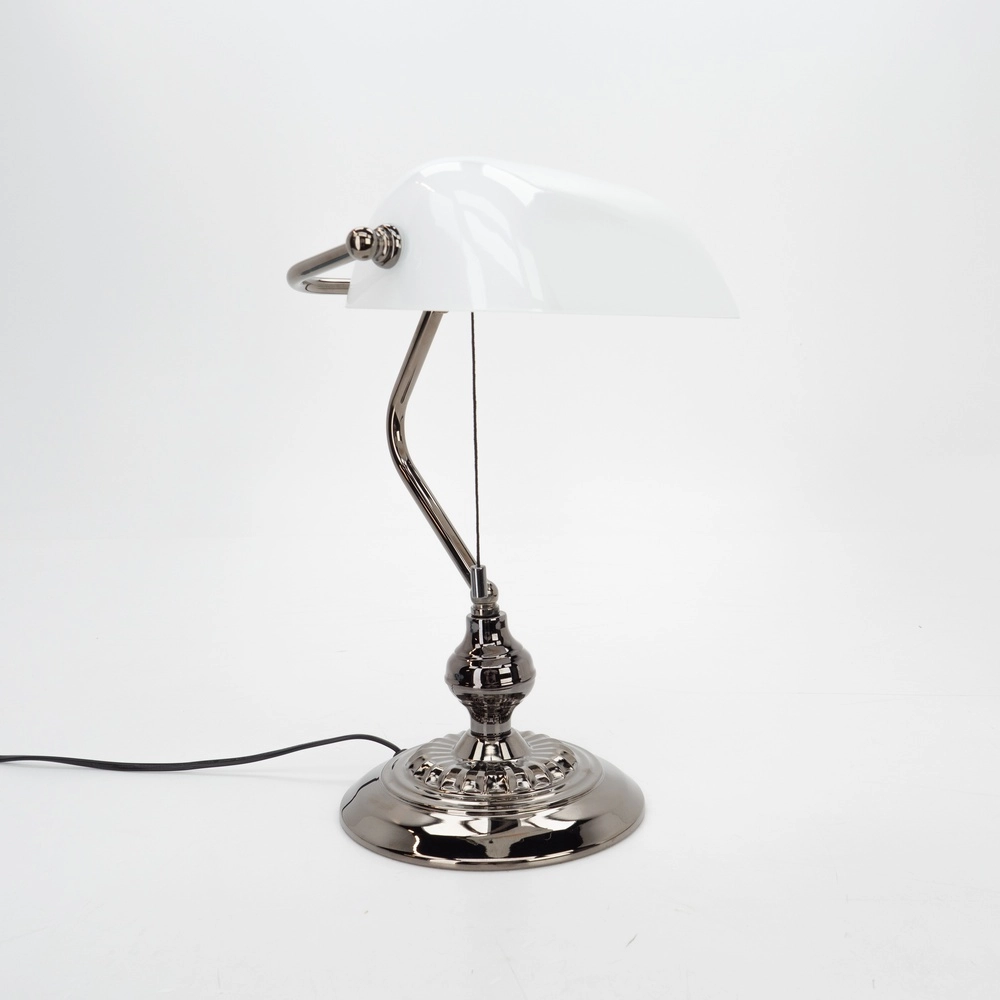 Lampe de bureau ancienne Banker avec du blanc