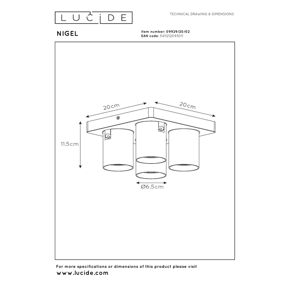 Projecteur de plafond Nigel Or 4 lumières Lucide 5411212093011