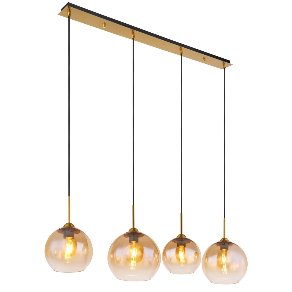 Lampe pendante dorée Jamessa 4 lumières avec verre ambré