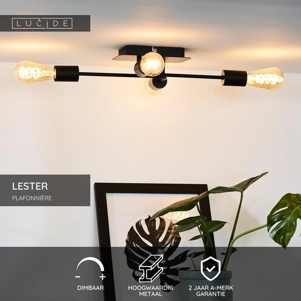 Lampe de plafond Lester Noir à 4 lumières Lucide 5411212211026
