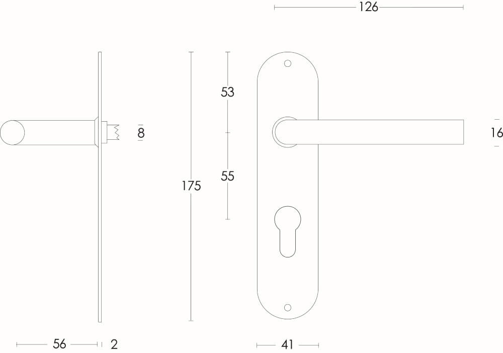 Poignée Recht cylindre profilé 55mm acier inoxydable Intersteel 8714186060544