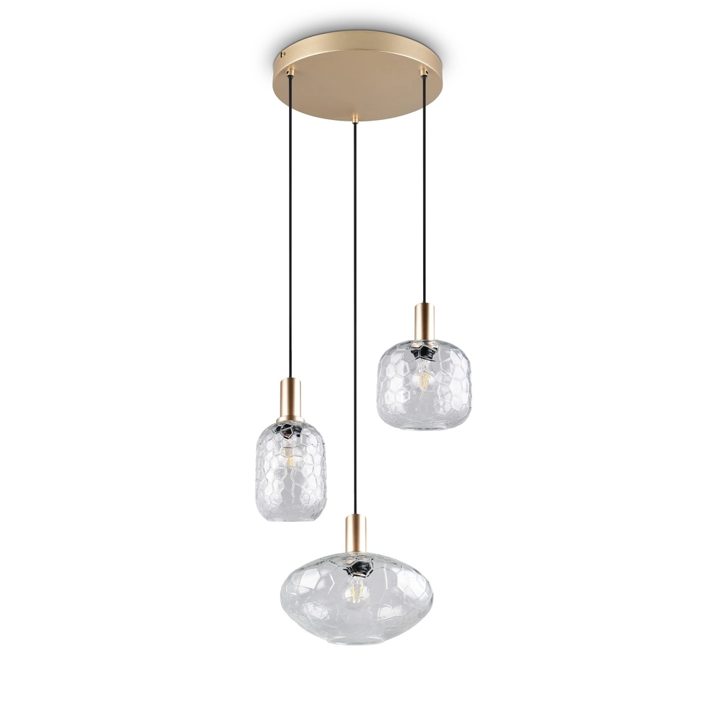 Lampe pendante à 3 lampes Emelie Or avec verre fumé Trio 4017807702552