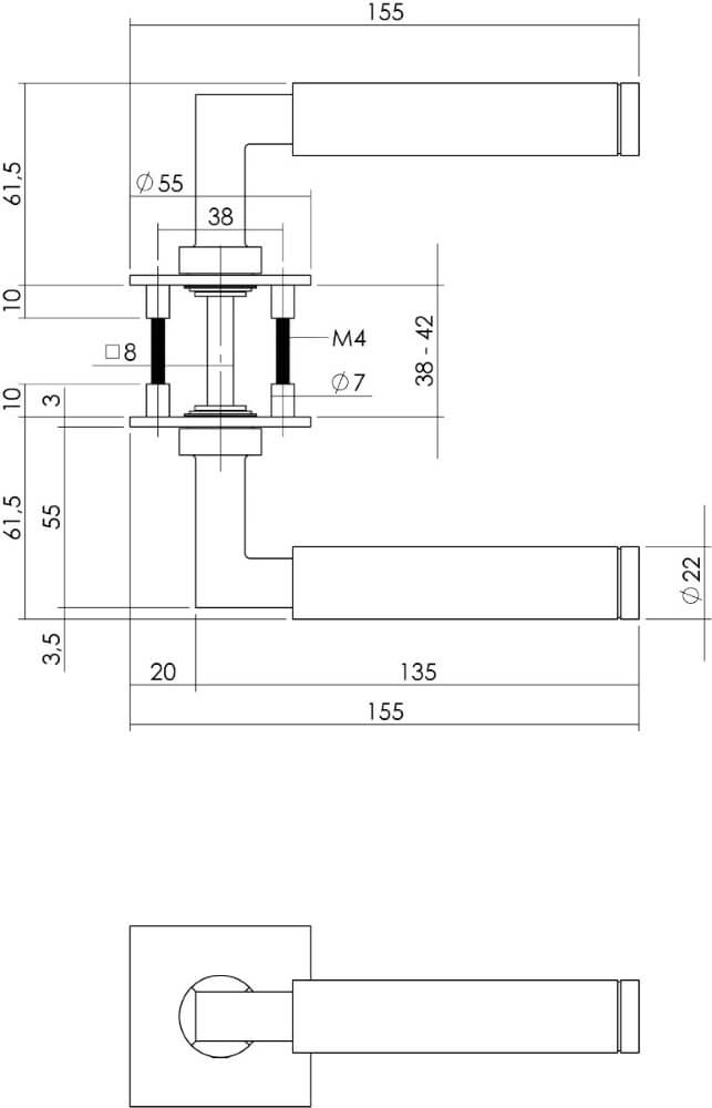 Poignée Bau-Stil Rosace à aimant carré en acier inoxydable Intersteel 8714186444337