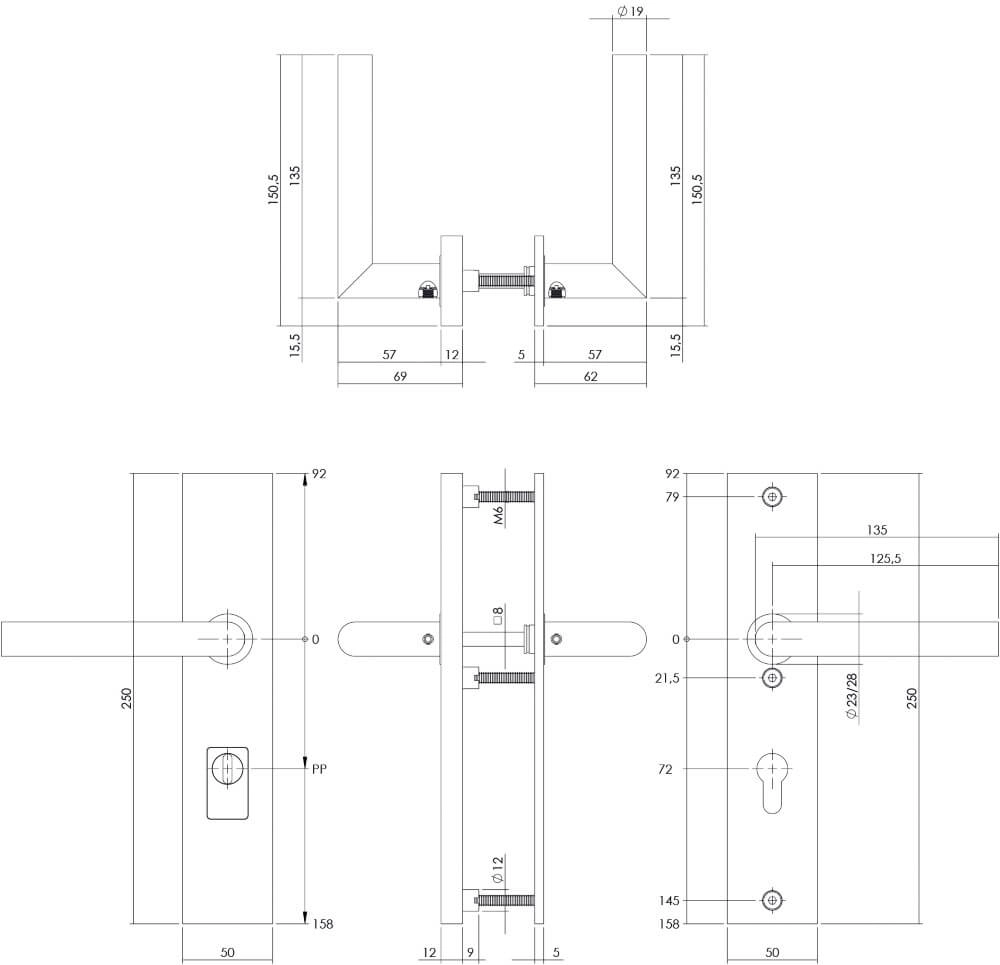Quincaillerie de porte dérobée Aurano Protection anti-traction PC 72mm droit noir Intersteel 8714186428283