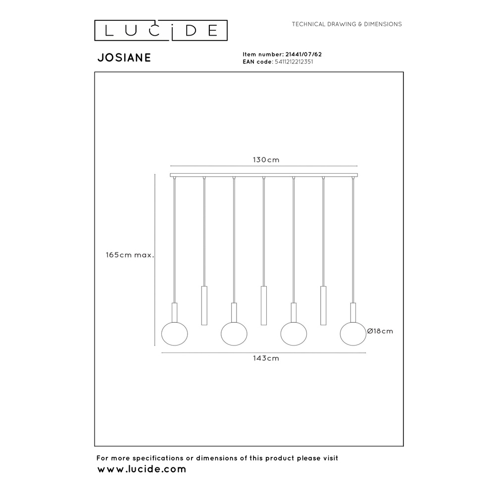 Lampe suspendue à 7 lampes Josiane noir avec or Lucide Vibes 5411212212351