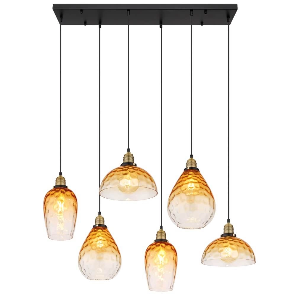 Suspension 6 lumières Salvy Nid d’abeille en verre ambré Globo 9007371445608