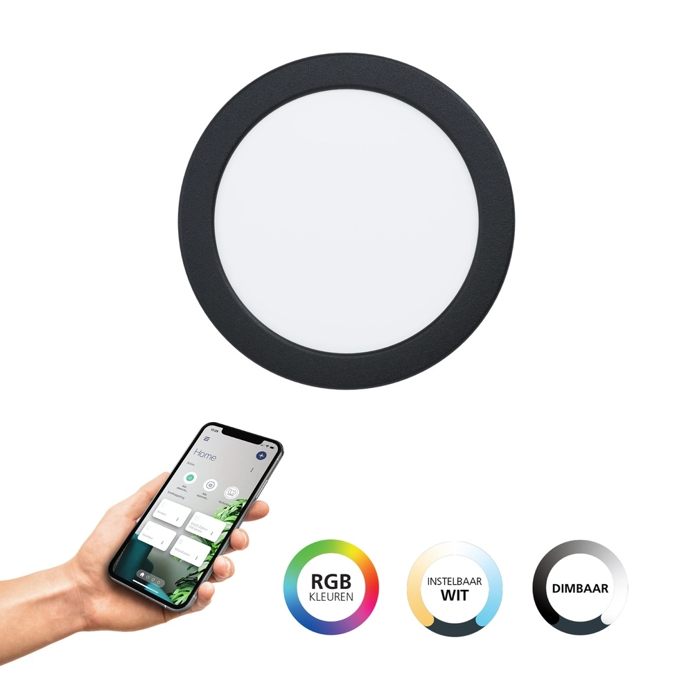 Lampe encastrée IP44 Fueva 6-Z Zigbee - noir - Ø 16,8 cm Eglo 9008606330980