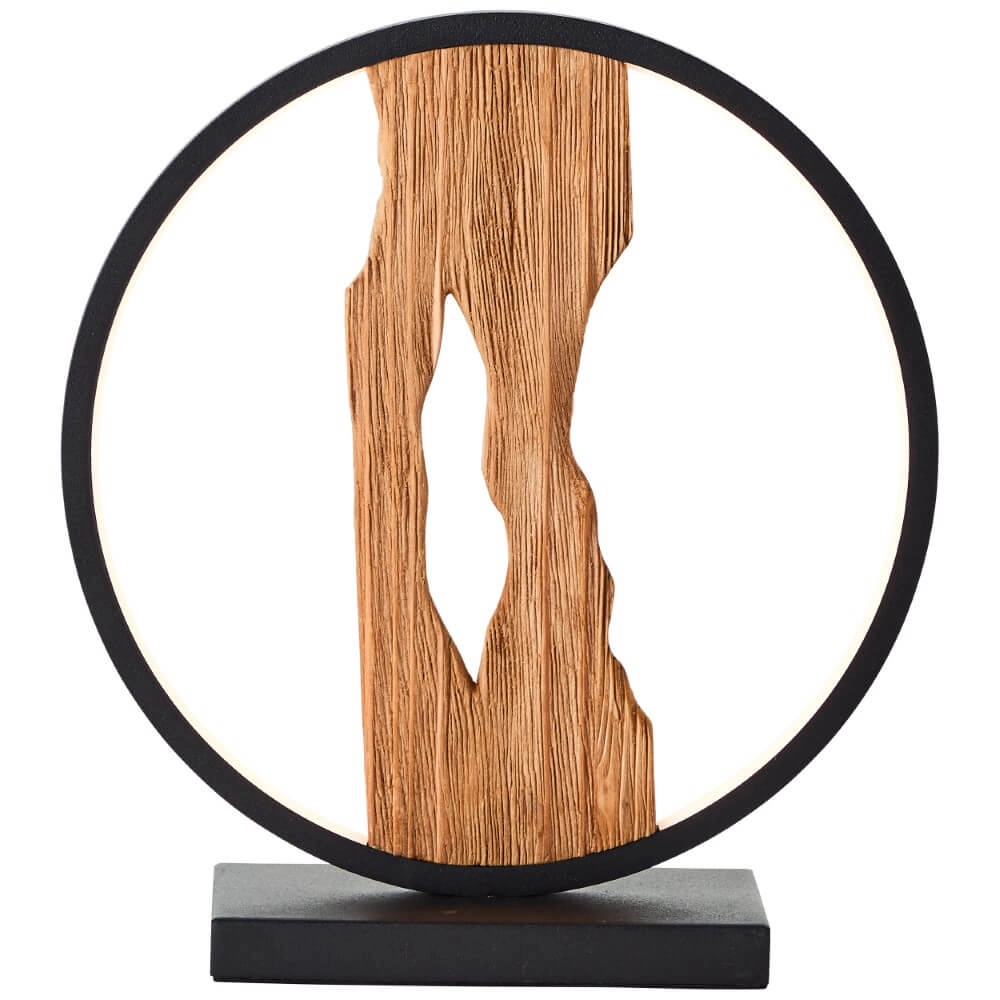 Lampe de table Chaumont rond noir avec bois Lampe de table Chaumont rond noir avec bois