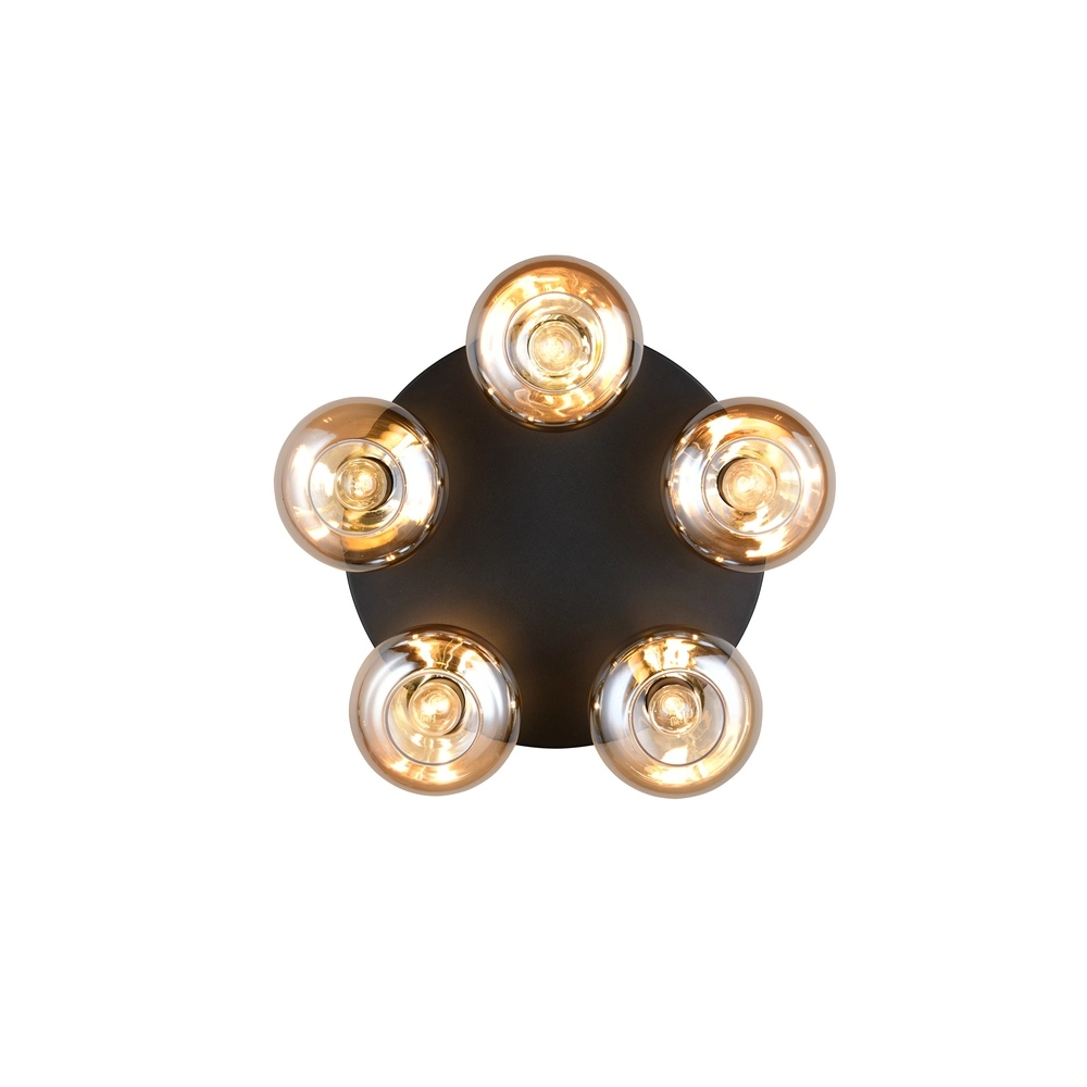 Plafonnier Divina Noir à 5 lumières avec verre ambré Trio 4017807667455