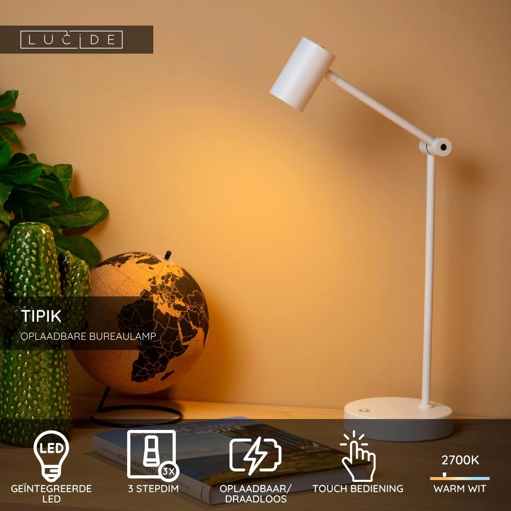 Lampe de bureau rechargeable Tipik Blanc Lucide 5411212361332