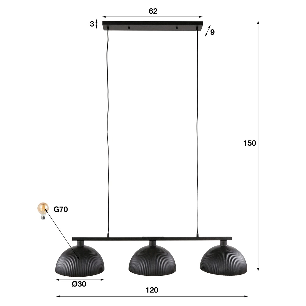 Lampe pendante industrielle Ripple 3L - Ø 30cm Lyora 8716803512344