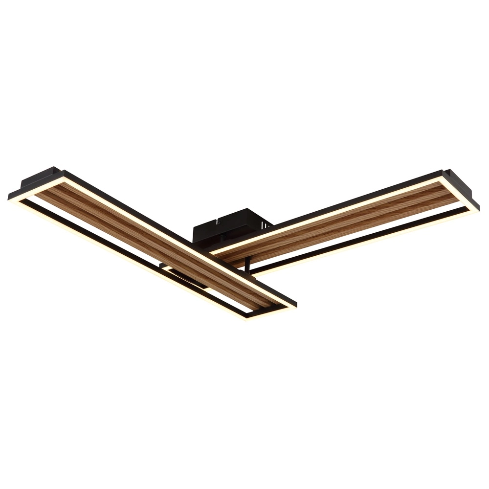 Lampe de plafond moderne Dakari I noir avec bois 90 cm Globo 9007371528783