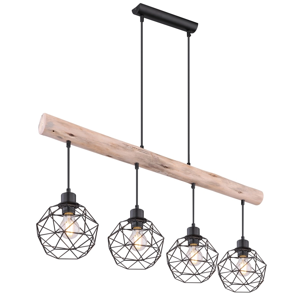 Lampe de table à manger à 4 lumières Theodor noir avec bois