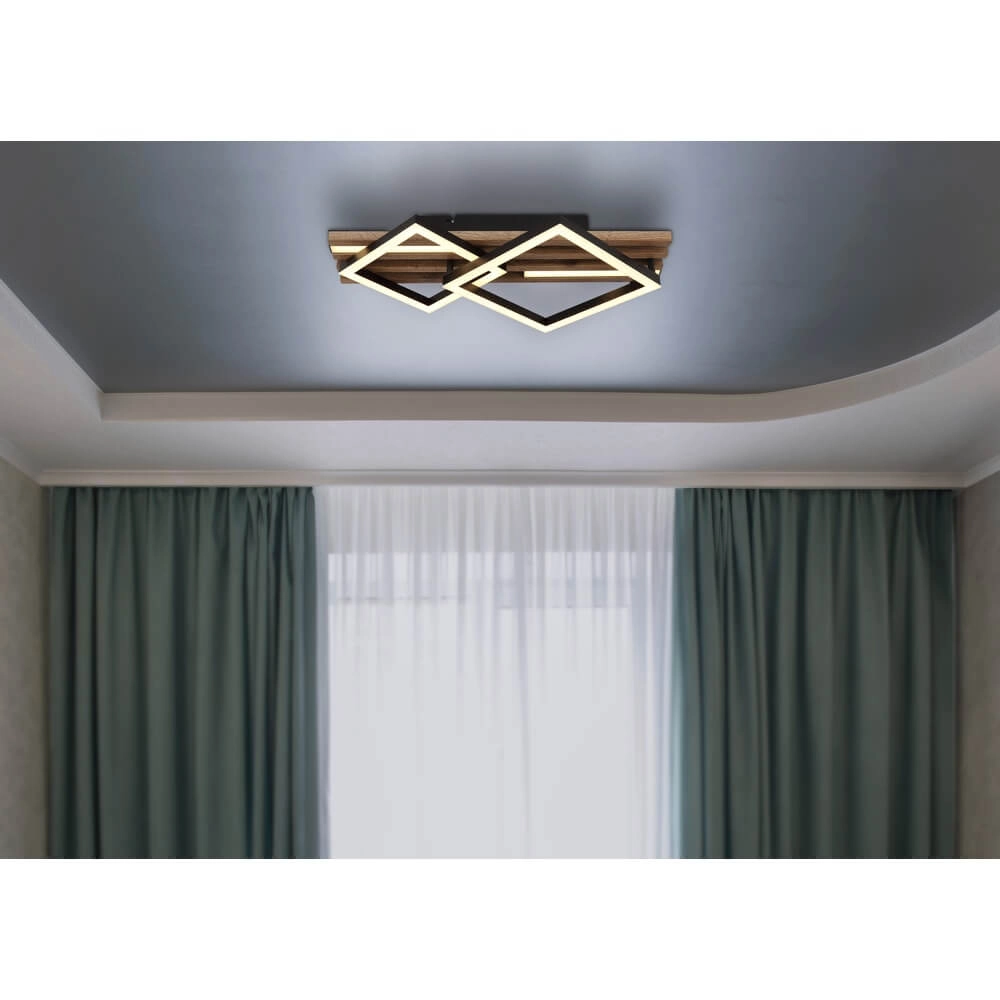 Plafonnier Obrien Noir avec bois 2-lightest Globo 9007371512300
