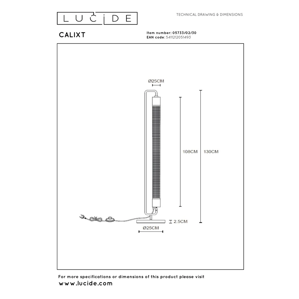 Lampadaire de conception Calixt Noir Lucide 5411212051493